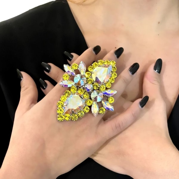Överdriva Rhinestone Open Rings Crystal Finger Ring STYLE Style 2-Silver