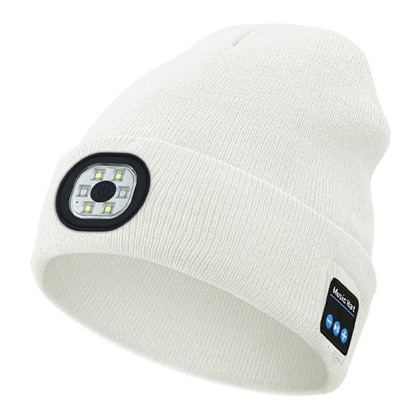 Bluetooth-kompatibel hovedtelefonhat LED lysende hætte HVID White