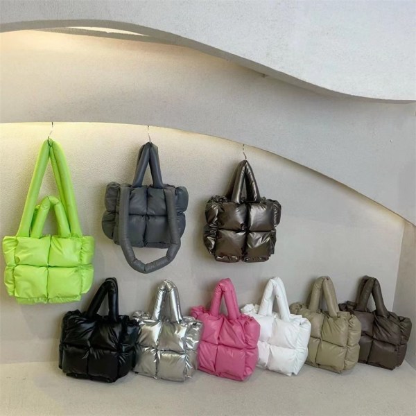 Polstring Tote Bag Puffer Quiltet skuldertaske HVID White