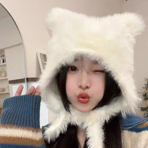 Cat Ears Hat Beanies Cap BEIGE beige