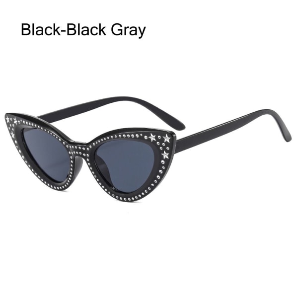 Cat Eye Solglasögon för kvinnor Diamond Solglasögon SVART-SVART Black-Black Gray