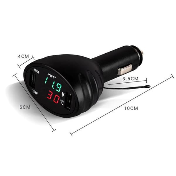Dual USB-port billader spenningsmåler Black