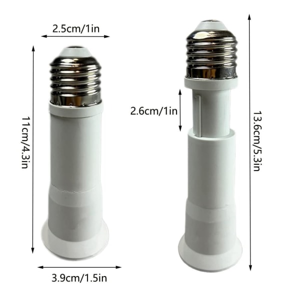 4 stk. E27 til E27 Lysfatning Forlænger 3,1-4,1 tommer/8-11 cm Forlængelse