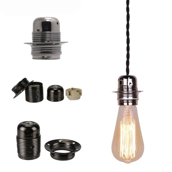 Edison E27 Pæreholder Lyssokkel med ring KROM Chrome