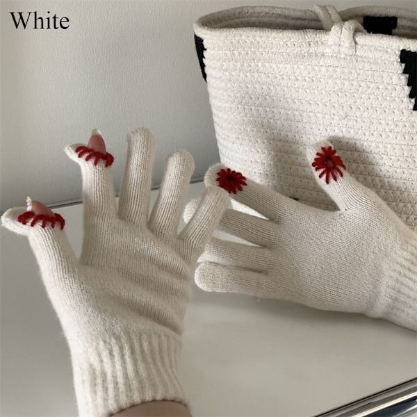 Stickade handskar Varma handskar VIT white