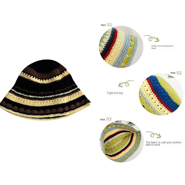 Knitted Bucket Hat Striped Fisherman Hat MUSTA BLACK