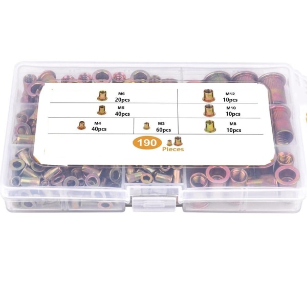 190 kpl Niittimutterit Mutterit Rivnuts Kit -kierremutterit