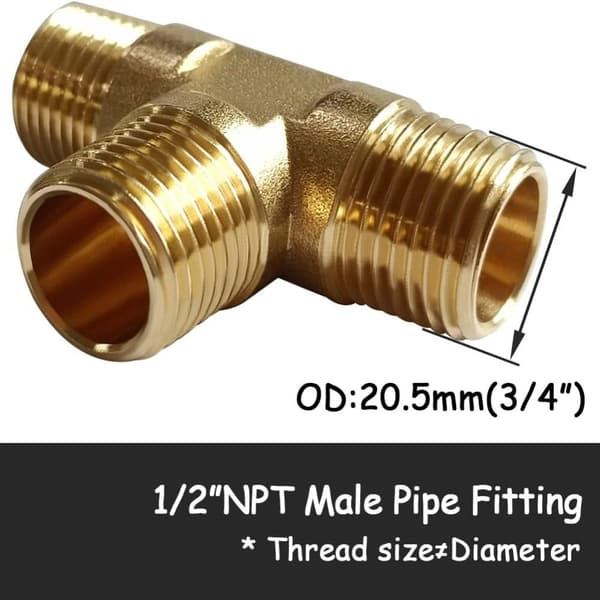 2 stk messingbeslag T-adapter 2 pcs