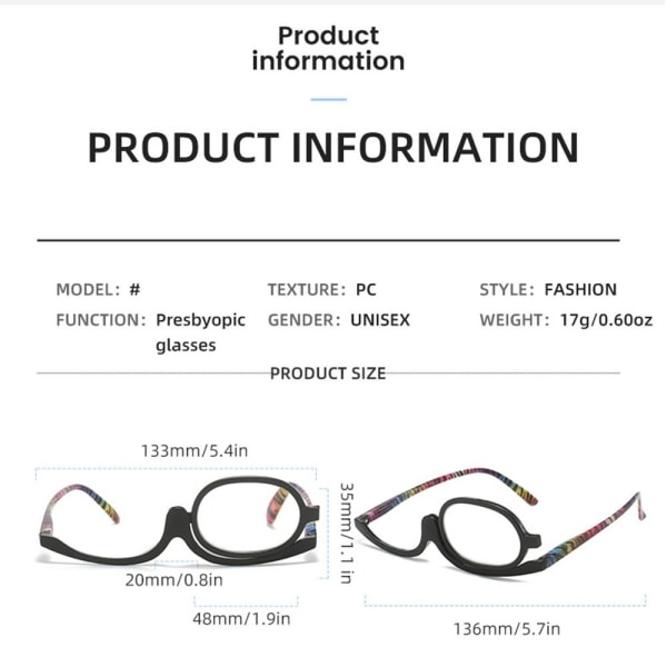 Roterende sminke Lesebriller Sammenleggbare briller SVART Black Strength 1.50-Strength 1.50
