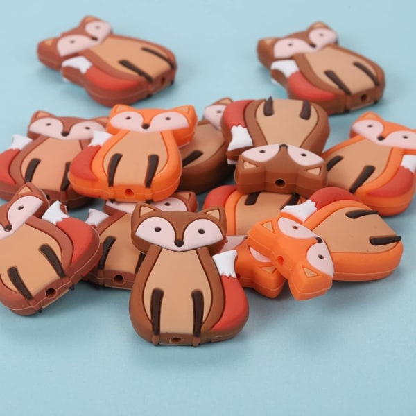 12 stykke søde ræve silikoneperler Mini Animal Spacer Beads