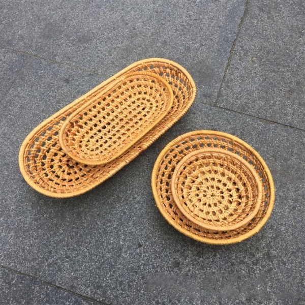Rattan Flet Opbevaringsbakke Køkken Brødkurv OVAL-L OVAL-L Oval-L