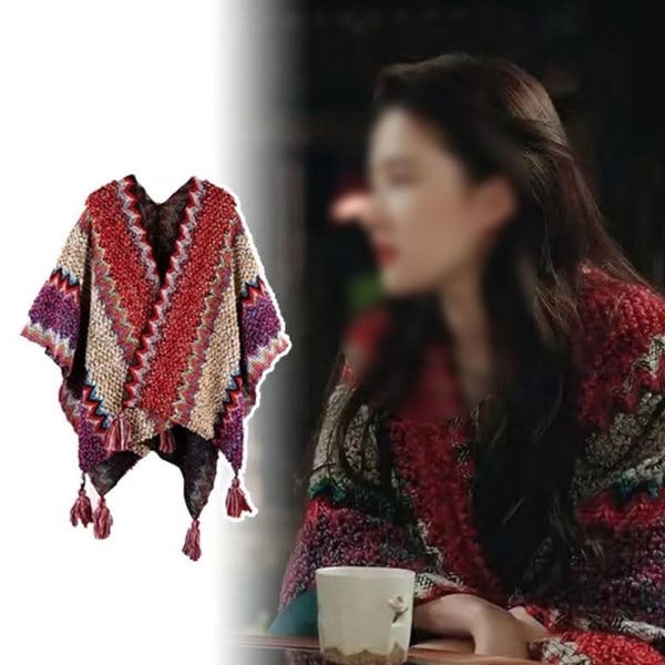 Mongolsk poncho cardigan kvast sjal ROSE rose