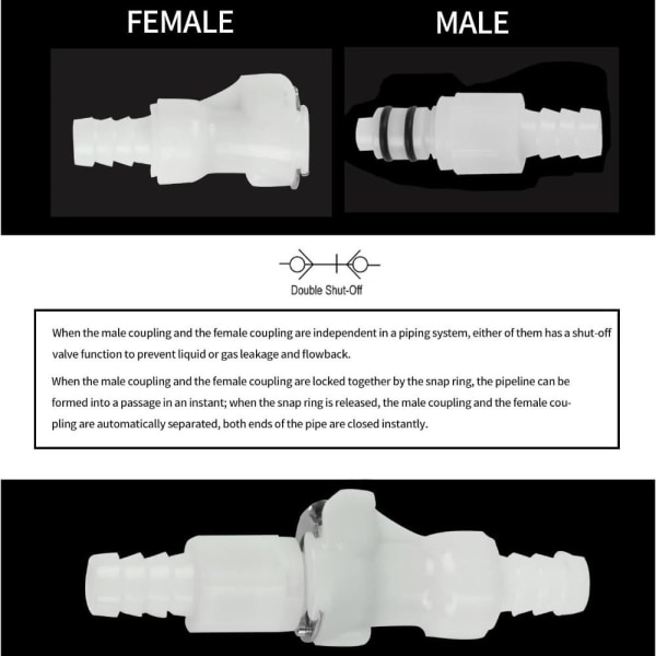 2ST Snabbkoppling Snabbavstängning Slang Ledrörskoppling