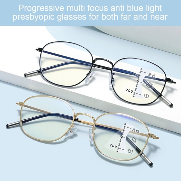 Anti-Blue Light Läsglasögon Runda glasögon GULD STYRKA Gold Strength 100