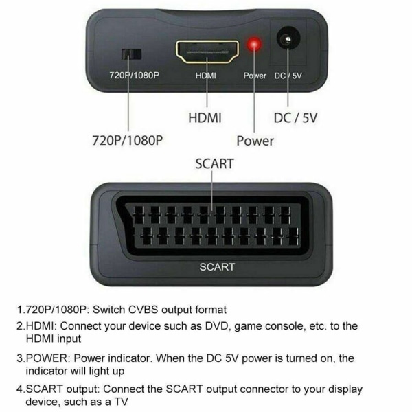 HDMI till SCART Converter Signal Adapter för HD TV DVD Sky Box