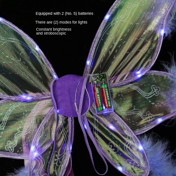 Fairy Wings Butterfly Feathers Wings Med LED-ljus