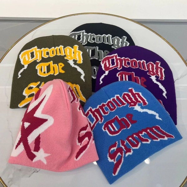 Knitting Cap Hat Pipo Bonnet PINK&PUNAINEN pink&red