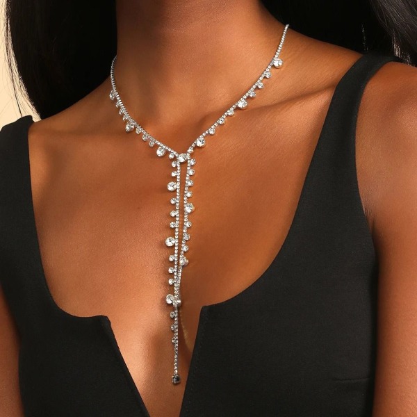 Täysi tekojalokivi ketju Choker Diamond Statement kaulakoru SILVER Silver Style 3-Style 3