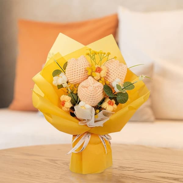Stickad blomstergarnbukett ORANGE orange