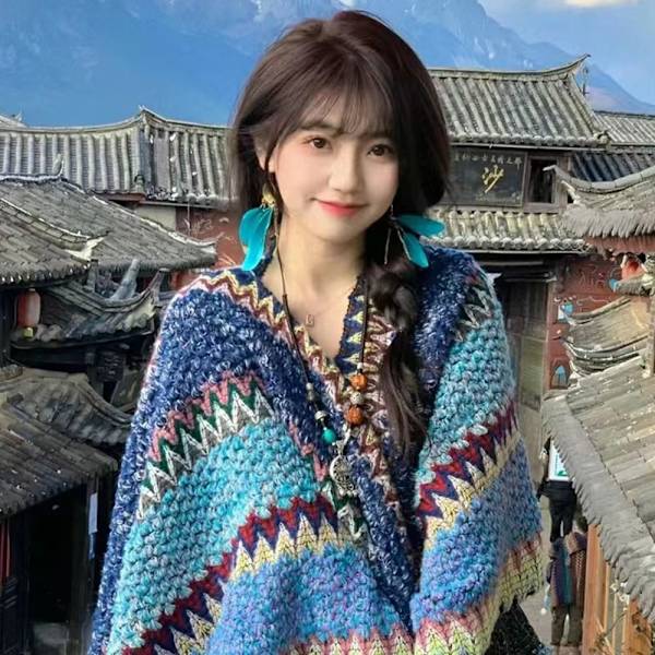 Mongolisk Poncho Cardigan Tofssjal RÖD red
