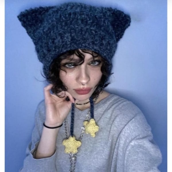 Cat Ear Hairball Beanies Hat Stripe Stickad Cat Ear Hairball Style 2