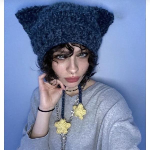 Cat Ear Hairball Beanies Hat Stripe Stickad Cat Ear Hairball Style 7