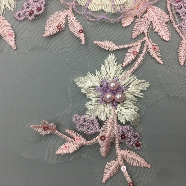 3D Flower Applique Imitation Pearl Lace Lace Applique