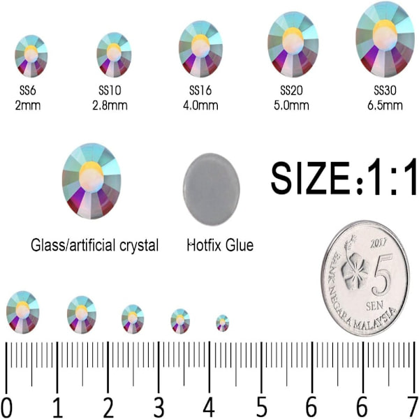 6530 stk. Hotfix Rhinestones AB Krystal Rhinestones Flatback Glas