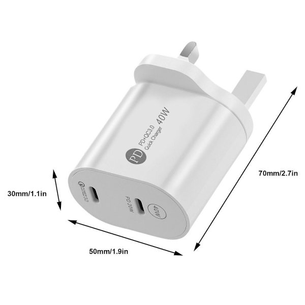 Snabbladdare Dual Port Plug WHITE EU EU White EU-EU