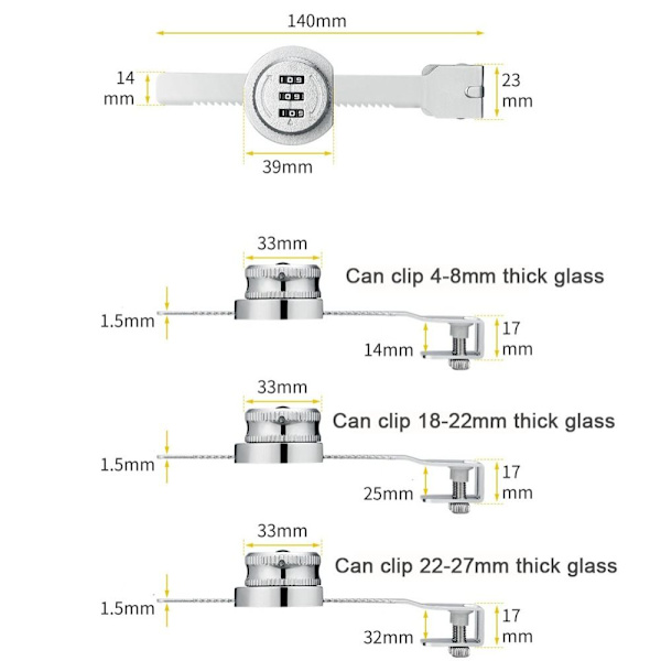 2 STK Glassdør Passordlås Displaykasse Lås SORT 32MM black 32mm