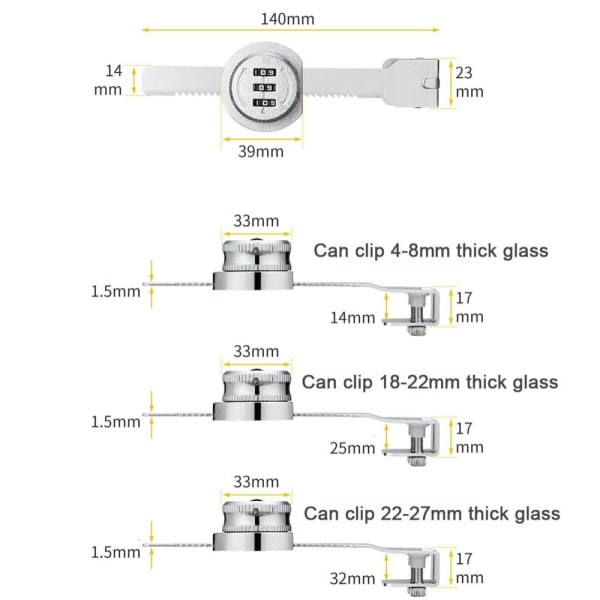 2ST Glasdörr Lösenordslås Display Case SILVER 32MM silver 32mm