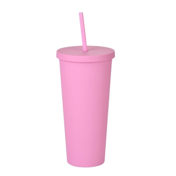 Dobbeltlags Skinny Tumbler Plast Forsted vannflaske ROSA Pink