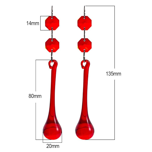2ST regndroppshänge Kristallhänge RÖTT Red