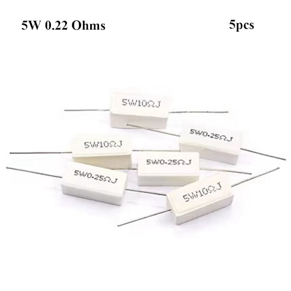 5 st Cementmotstånd Skyddsmotstånd 5W 0,22 OHMS 5W 0,22 5W 0.22 Ohms