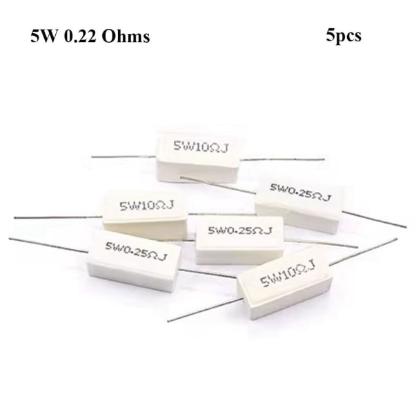 5 stk Cementmodstand Beskyttelsesmodstand 5W 0,22 OHMS 5W 0,22 5W 0.22 Ohms