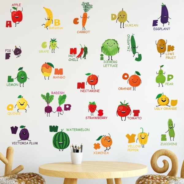 Veggklistremerke Engelsk alfabet Frukt og grønnsaker
