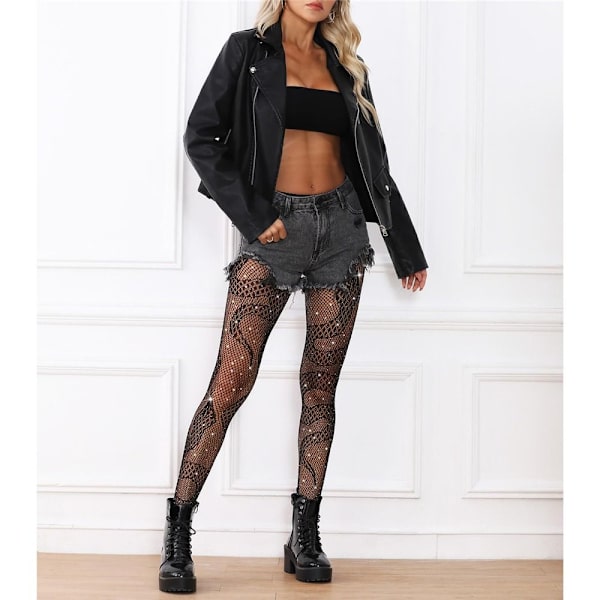 Snake Fishnet Strømper Nettstrømpebukser Rhinestone Snake Fishnets Black