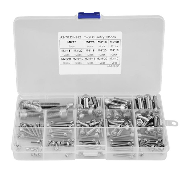 135 stk. Hex Socket Head Cap Skrue Metriske Bolte Sortiment