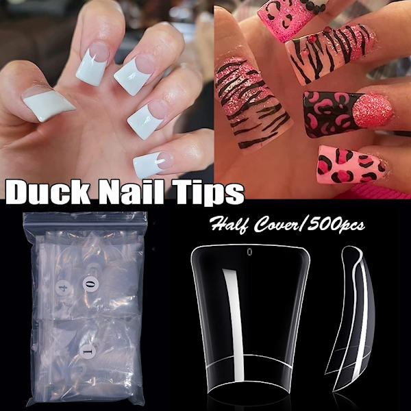 500ST Duck Nail Tips Half Cover CLEAR Clear