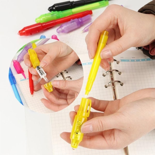 7 stk UV-lyspenn Usynlig magisk blyant hemmelig penn multicolor