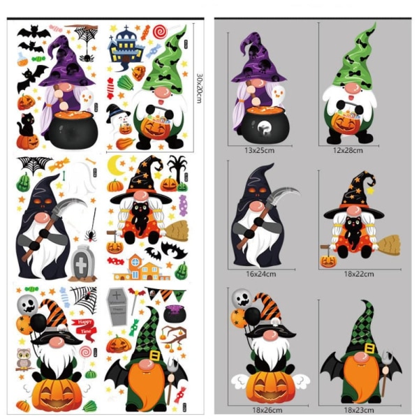 Halloween Staattiset Tarrat Kurpitsa Lepakot Witch Faceless Gnome 6Pcs/set