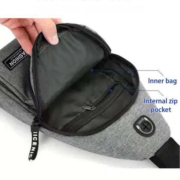 1 Stk Brysttaske Messenger Bag GRÅ-UDEN USB GRÅ-UDDEN USB grey-without USB