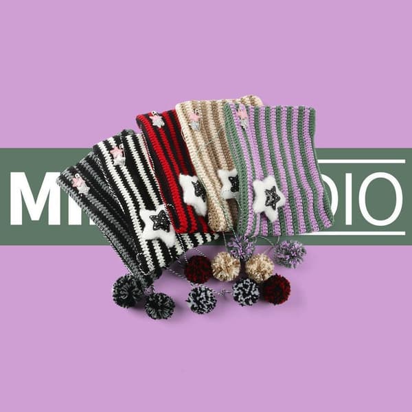 Pullover Cap Neulottu cap PURPLE&GREEN AA purple&green A-A