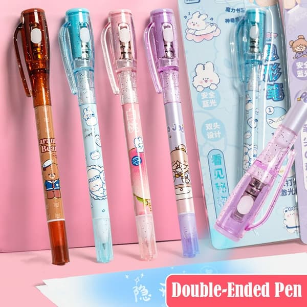 4 Stk Dobbel-Ended Pen Magic UV Light Pen BLÅ Blue