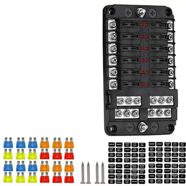 12-vejs sikringsboks Marine FuseBox 12V 32V Bus Bar Car Kit