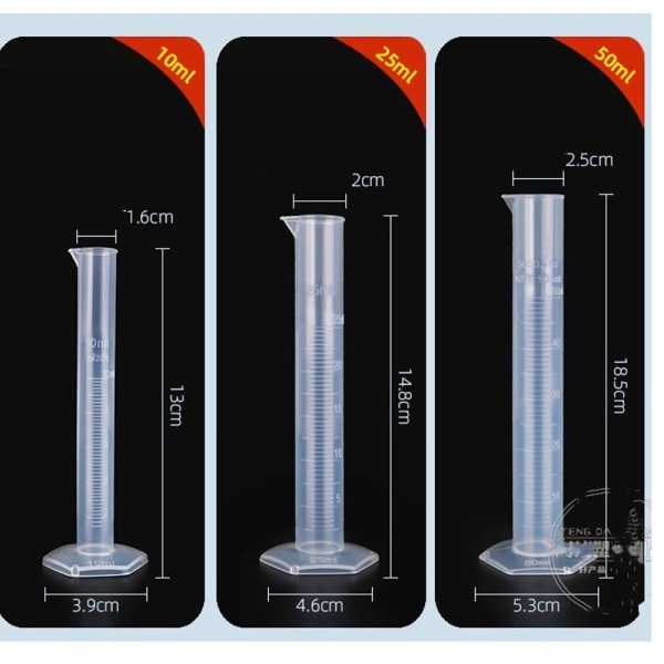 3 stk Plast Lab bæger Målecylinder Milliliter Måling