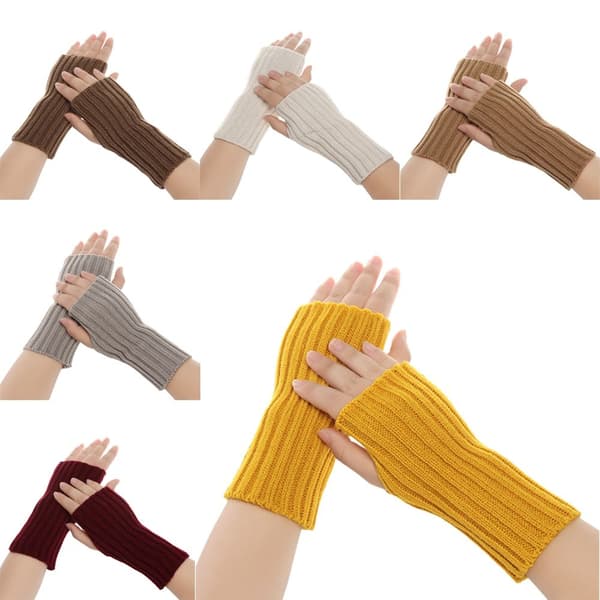 Långstickade handskar Fingerless vantar Armvärmare VIT white