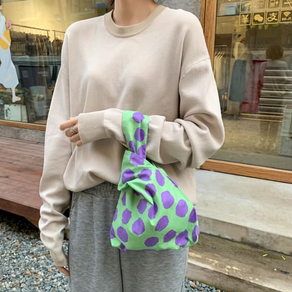 Knit Handbag Kangaskassi SININEN Blue