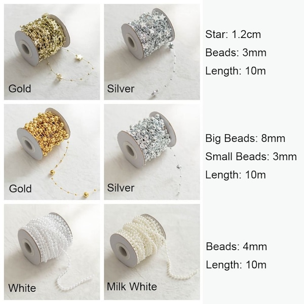 Artificial Pearls Beads Chain Bead String Garland GULL gold beads-10m-beads-10m