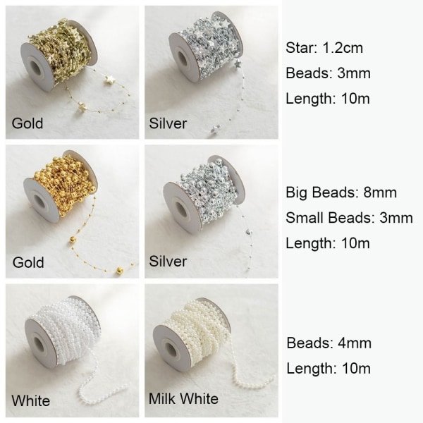 Keinohelmet Helmiketju Helminauha Garland VALKOINEN 6MM white 6mm beads-5m-6mm beads-5m